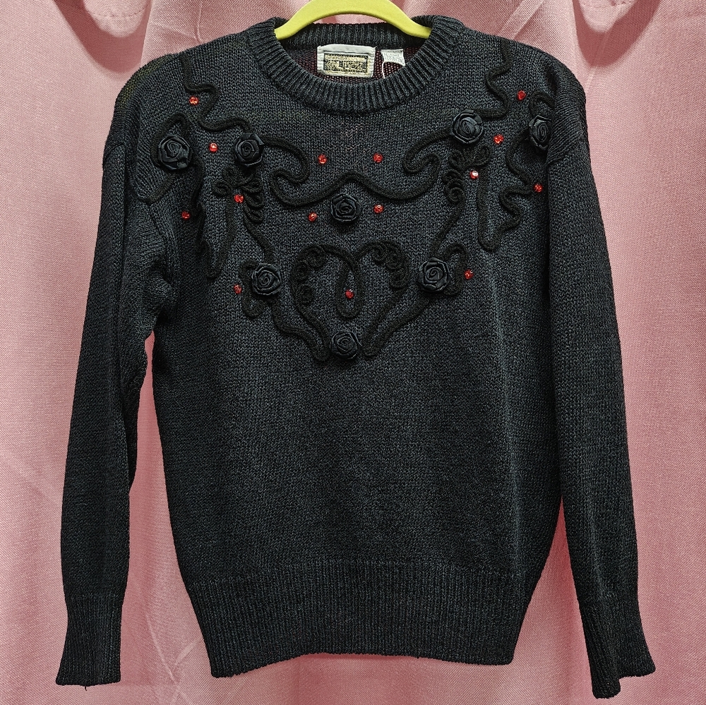Glitz Vintage Black Knit Sweater Sz S